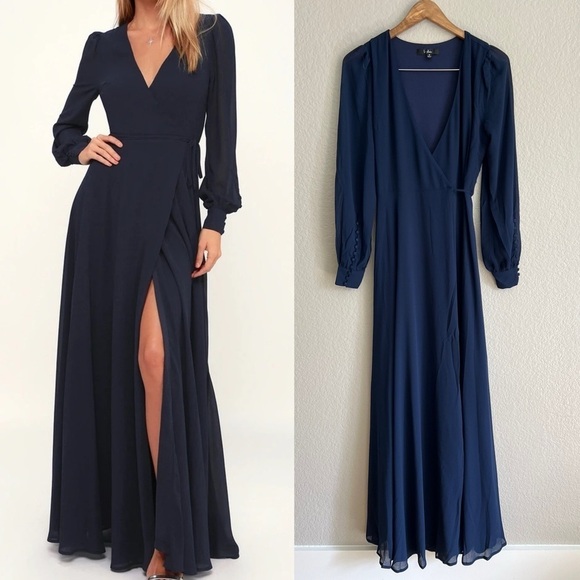 Lulus Dresses & Skirts - My Whole Heart Dark Navy Blue Long Sleeve Wrap Dress